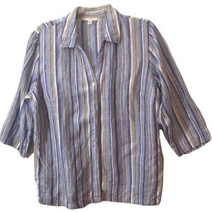 JM Collection Striped Linen Button Down Shirt